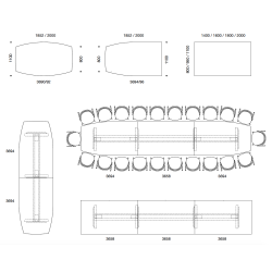 KONFERENCE BORD DYBDE  80 - 90 og 1100mm -  REKTANGULR - SJLEFOD/T-BEN