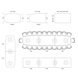 KONFERENCE BORD DYBDE  80 - 90 og 1100mm -  REKTANGULR - SJLEFOD/T-BEN