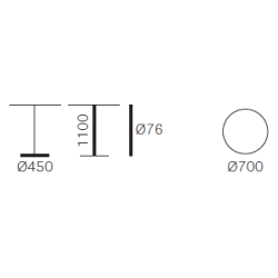 INOX STEL MED RINGBASE H:110/FOD :45 - Max. bordplade : 70 / 60x60 cm