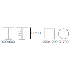 INOX XXL STEL H:73/FOD:60X60 - Max. bordplade : 1700 mm / B+D:1200 mm