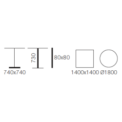 INOX XXXL STEL H:73/FOD:74X74 - Max. bordplade : 180 / 140x140c cm