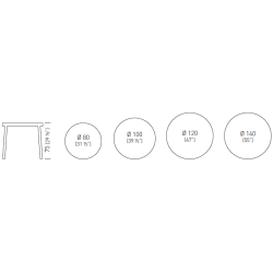 STEFANO RUNDT BORD H75 - Bordplade strrelse :80 - :140 cm