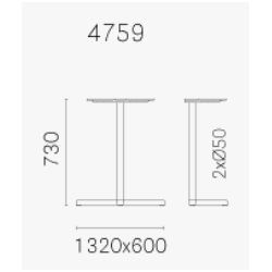 BOLD T-BEN STEL H:73/FOD132x60 - Max. bordplade 1400x900 mm