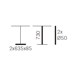BOLD T-BEN STEL H:73/FOD:2x63,5x8,5 - Max. bordplade 1400x900 mm