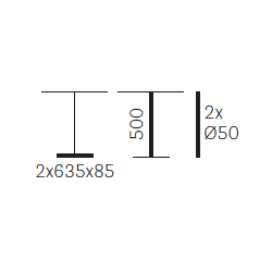 BOLD T-BEN STEL H:50/FOD:2x63,5x8,5 - Max. bordplade 1400x900 mm