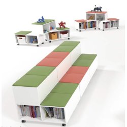 ELEVBNK MED HYLDER OG HJUL 