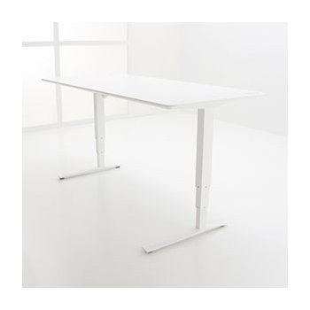 TO SØJLEDE HÆVESÆNKESTEL MED BORDPLADE